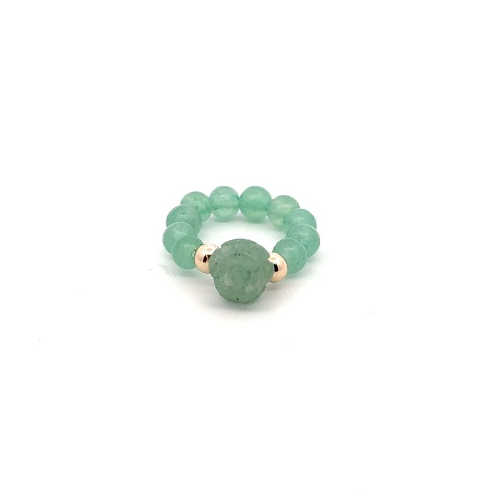 Aventurine Flower Gemstone Beads Stretch Ring with 14K Gold Bead - Picture 6 of 11